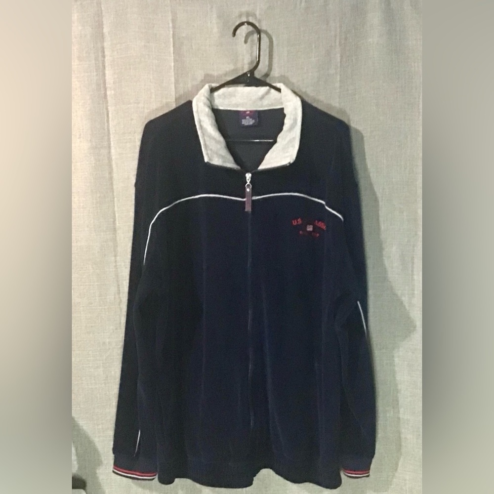 U.S. Polo ASSN Blue Velour Sweatshirt Jacket Sz XL Vintage